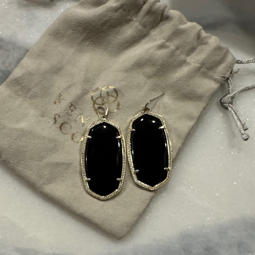 Kendra Scott Onyx and Gold Drop Earrings